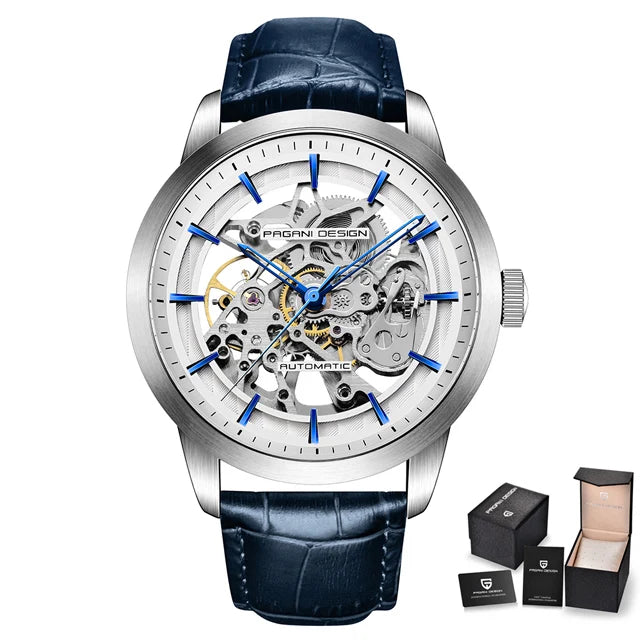 Men’s Skeleton Mechanical Watch With Leather Strap
