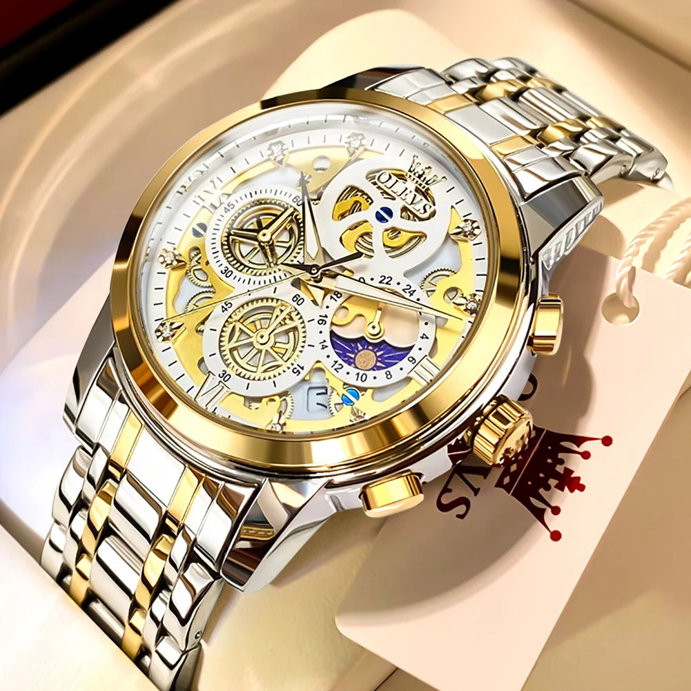 Men’s Skeleton Quartz Watch Luxury Stainless Steel