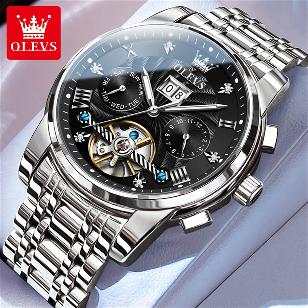 Men's Automatic Skeleton Watch With Tourbillon Display