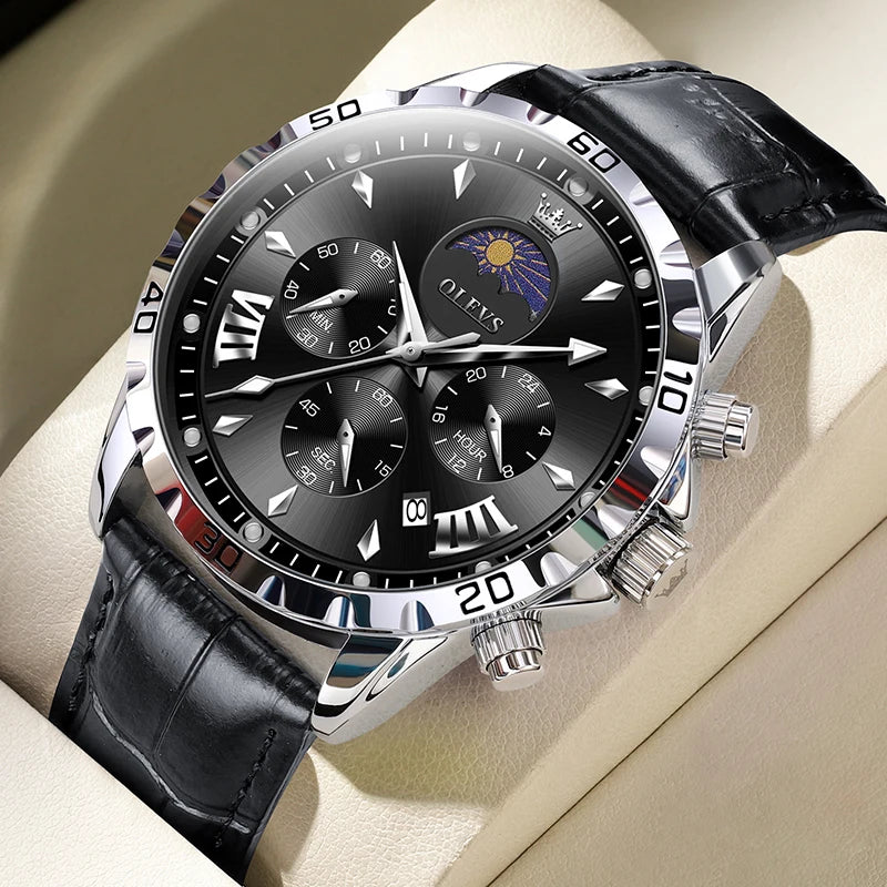 Men’s Moon Phase Luxury Chronograph Stainless Steel Watch