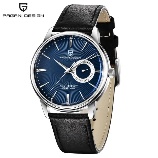 Men's Leather Chronograph Quartz Watch With Steel Case