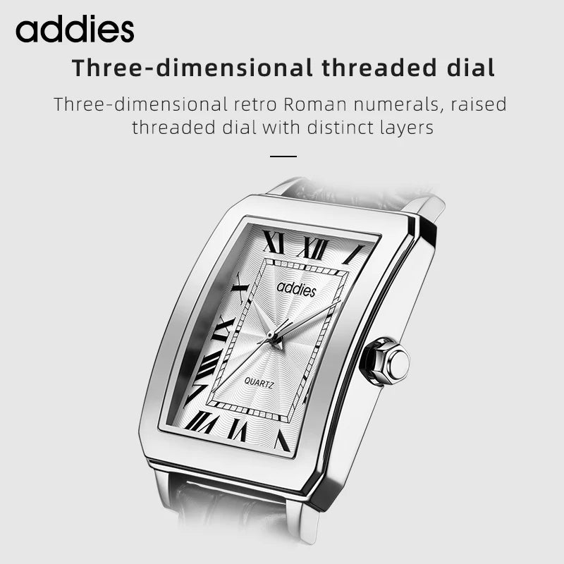 Men’s Rectangular Quartz Watch Stainless Steel Case