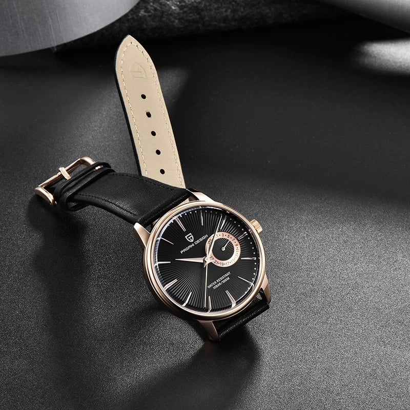Men's Leather Chronograph Quartz Watch With Steel Case