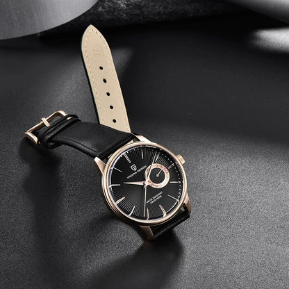 Men's Leather Chronograph Quartz Watch With Steel Case