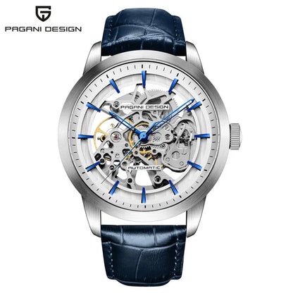 Men’s Skeleton Mechanical Watch With Leather Strap