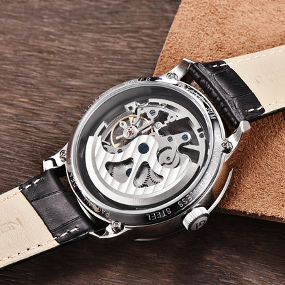 Men’s Skeleton Mechanical Watch With Leather Strap