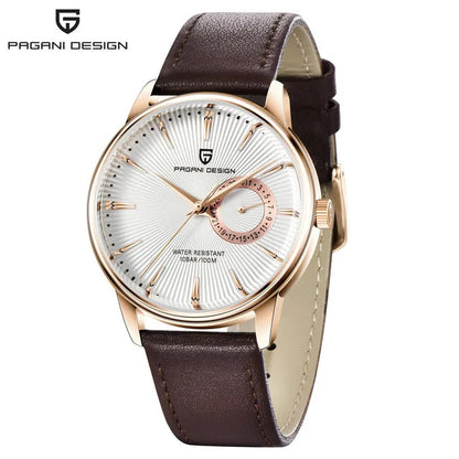 Men's Leather Chronograph Quartz Watch With Steel Case