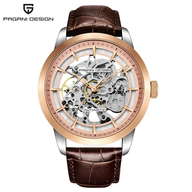 Men’s Skeleton Mechanical Watch With Leather Strap
