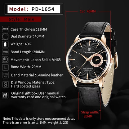Men's Leather Chronograph Quartz Watch With Steel Case