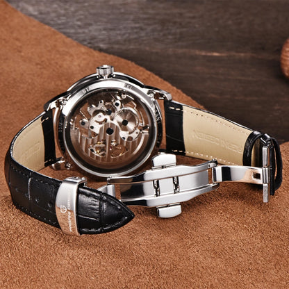 Men’s Skeleton Mechanical Watch With Leather Strap