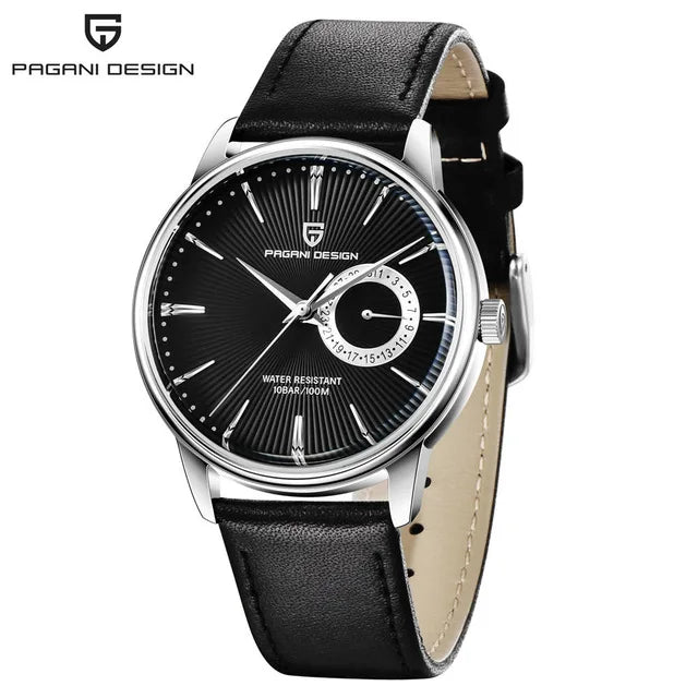 Men's Leather Chronograph Quartz Watch With Steel Case