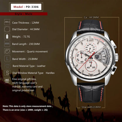 Men’s Sport Chronograph Watch Quartz Analog 30 m