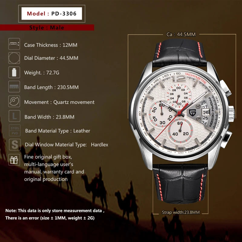 Men’s Sport Chronograph Watch Quartz Analog 30 m