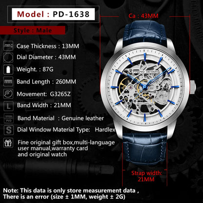 Men’s Skeleton Mechanical Watch With Leather Strap