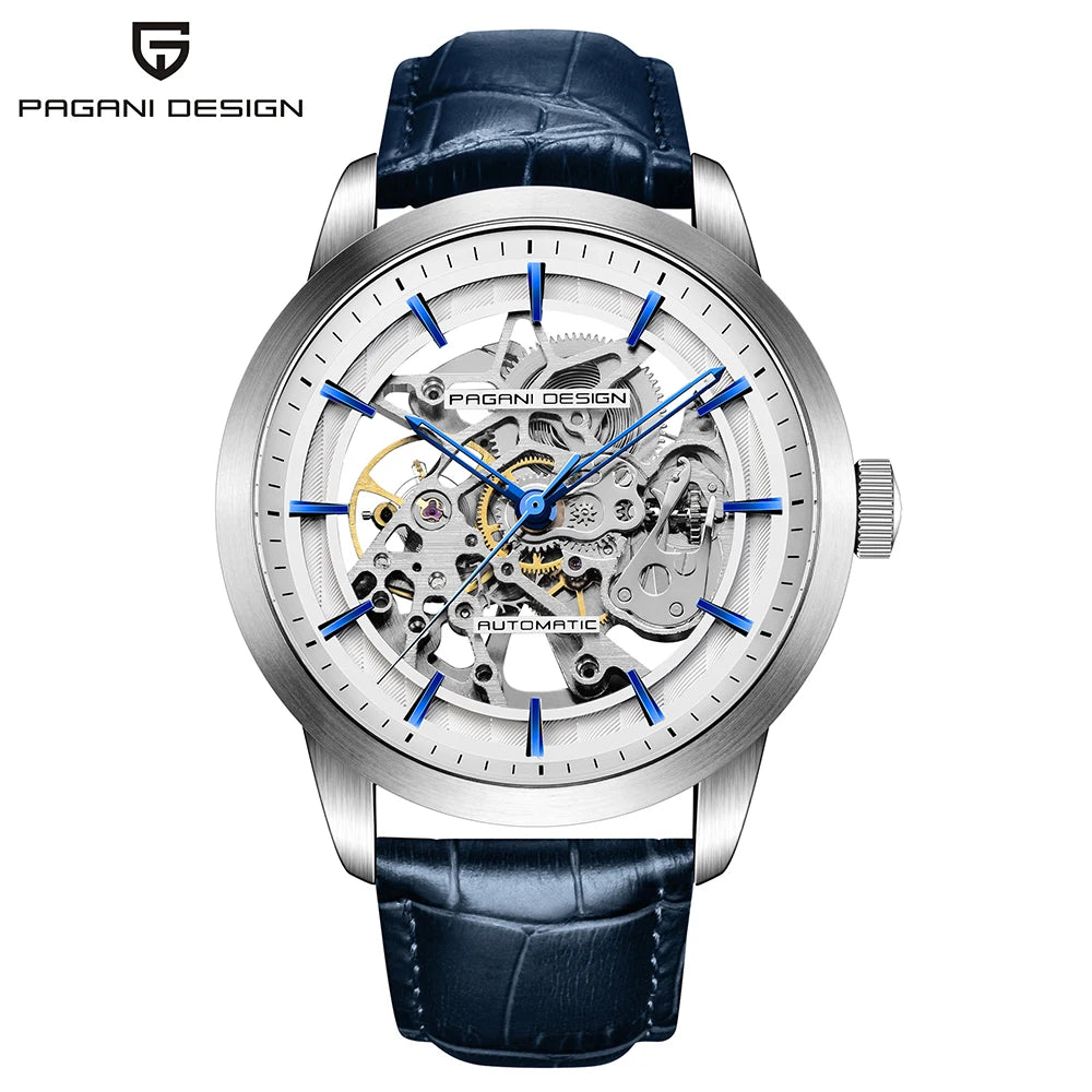 Men’s Skeleton Mechanical Watch With Leather Strap