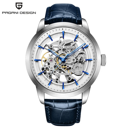 Men’s Skeleton Mechanical Watch With Leather Strap
