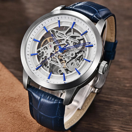 Men’s Skeleton Mechanical Watch With Leather Strap