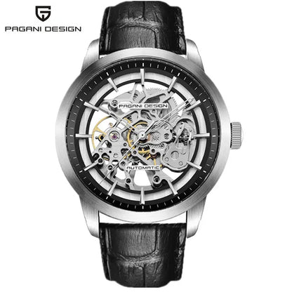 Men’s Skeleton Mechanical Watch With Leather Strap