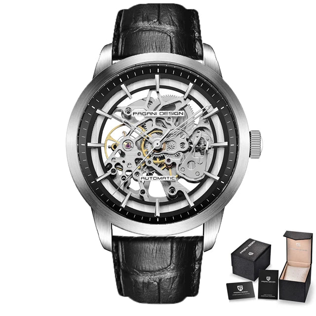Men’s Skeleton Mechanical Watch With Leather Strap