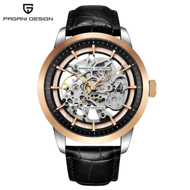 Men’s Skeleton Mechanical Watch With Leather Strap