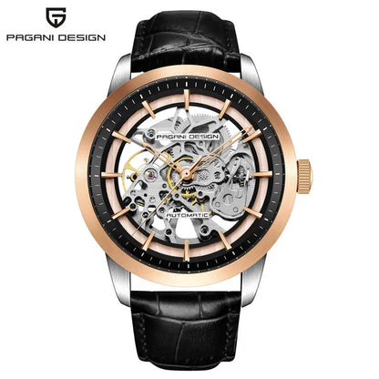 Men’s Skeleton Mechanical Watch With Leather Strap