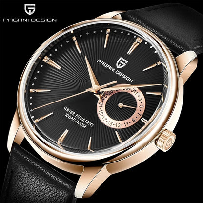 Men's Leather Chronograph Quartz Watch With Steel Case