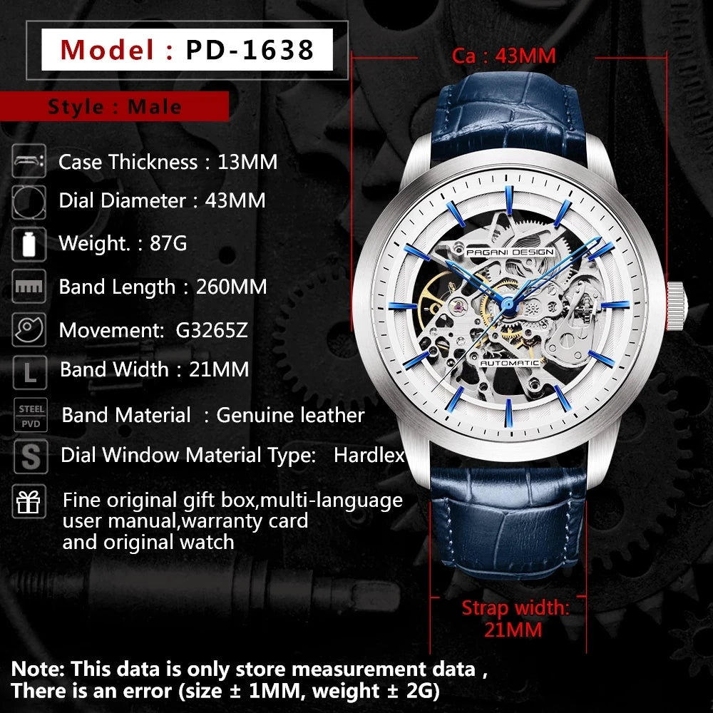 Men’s Skeleton Mechanical Watch With Leather Strap