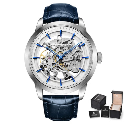 Men’s Skeleton Mechanical Watch With Leather Strap