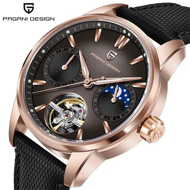 Men’s Tourbillon Automatic Watch Sapphire Crystal Leather