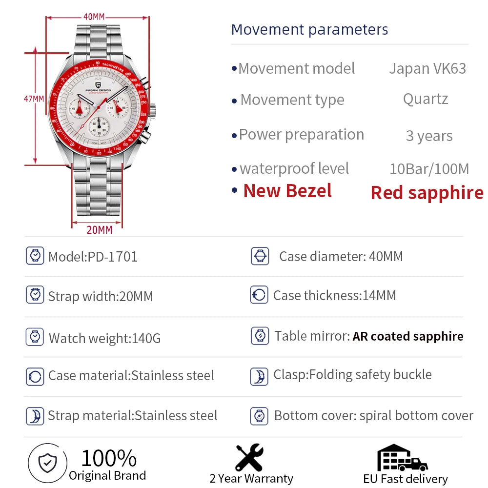 Men’s Quartz Chronograph Watch With Sapphire Crystal