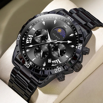 Men’s Moon Phase Luxury Chronograph Stainless Steel Watch