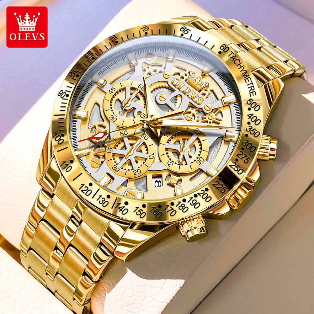Luxury Skeleton Men’s Quartz Watch With Date Display