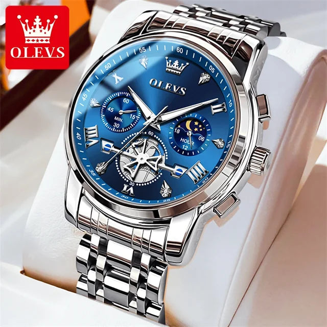 Men's Luxury Chronograph Watch With Moon Phase Display