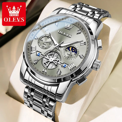 Men's Skeleton Quartz Watch Chronograph Moon Phase