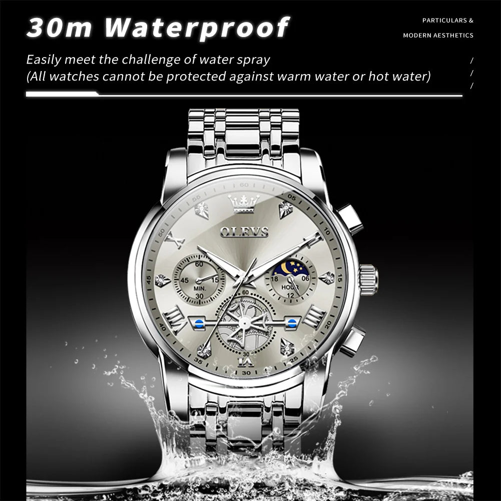 Men's Luxury Quartz Watch Moon Phase Chronograph