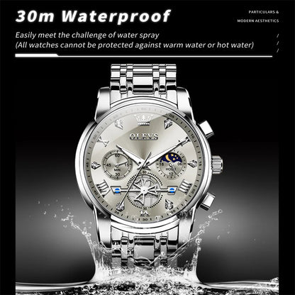 Men's Luxury Quartz Watch Moon Phase Chronograph