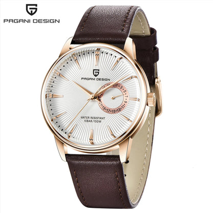 Men's Leather Chronograph Quartz Watch With Steel Case