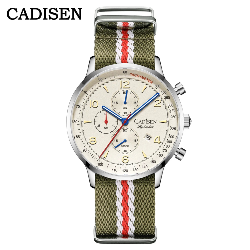 Men's Canvas Strap Chronograph Watch, 5ATM Waterproof