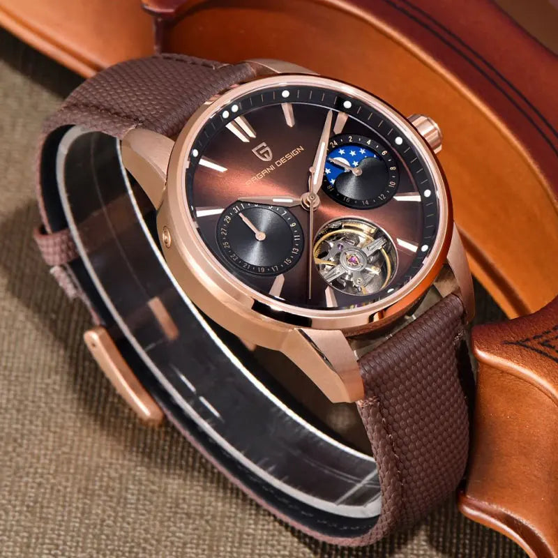 Men’s Tourbillon Automatic Watch Sapphire Crystal Leather