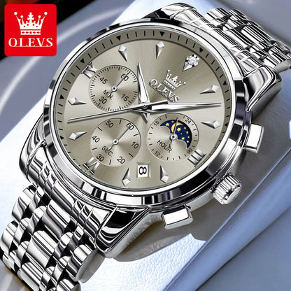 Men’s Stainless Steel Chronograph Watch With Moon Phase