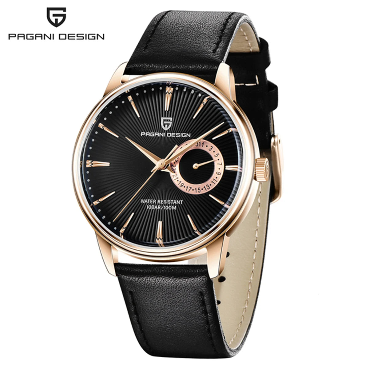 Men's Leather Chronograph Quartz Watch With Steel Case