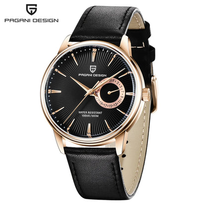 Men's Leather Chronograph Quartz Watch With Steel Case