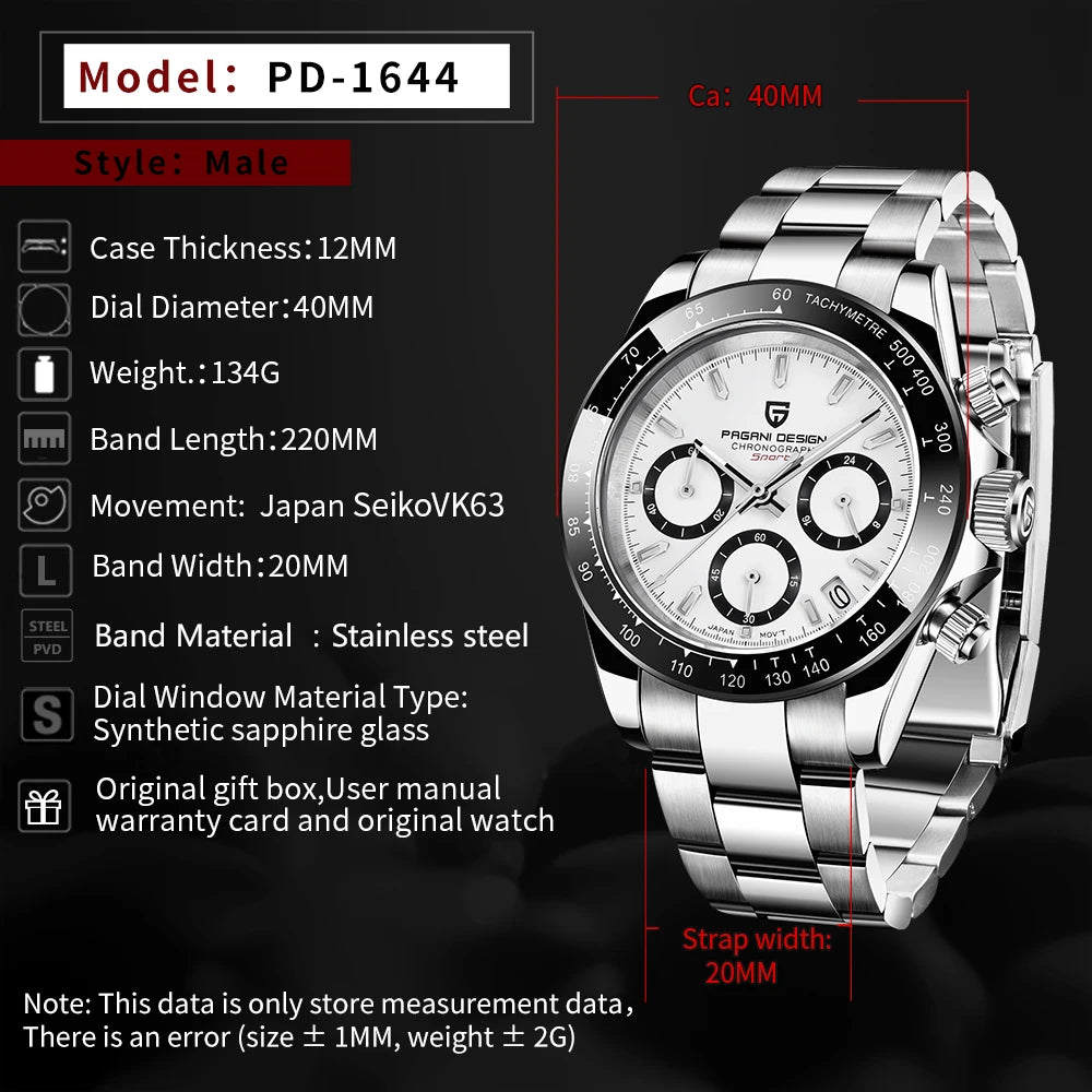 Men’s Quartz Chronograph Watch Sapphire Crystal 10 Bar