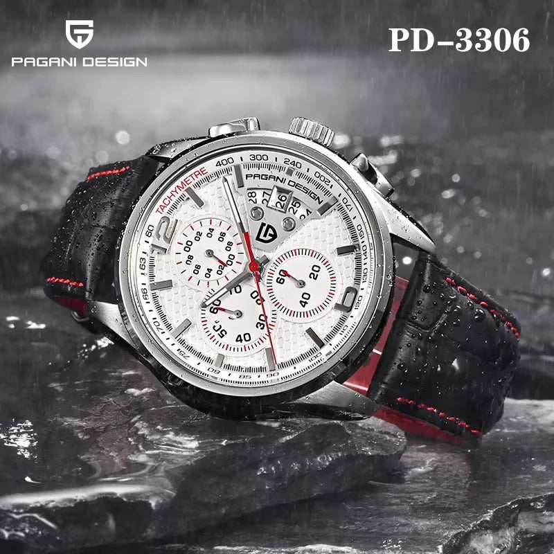 Men’s Quartz Chronograph Watch With Leather Strap