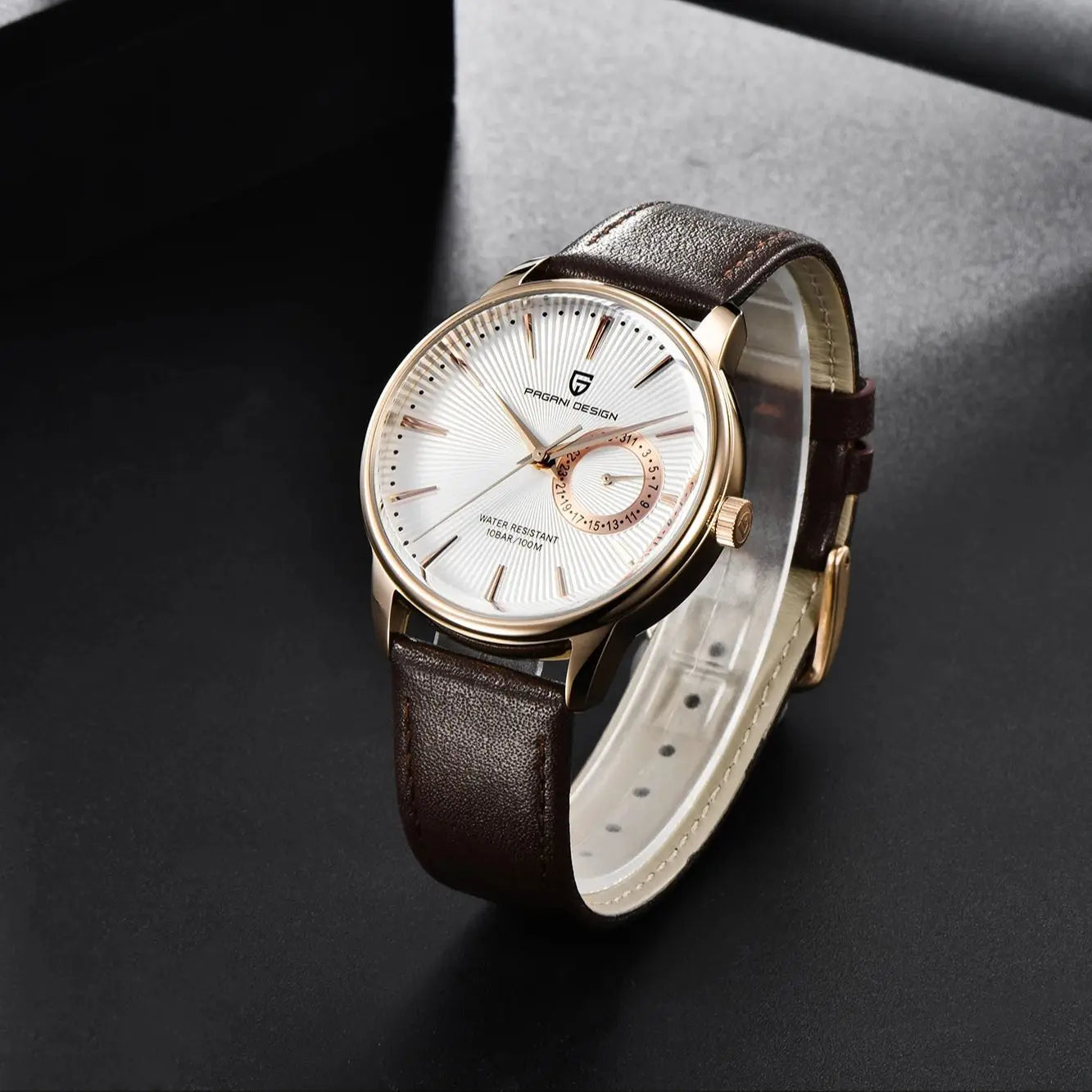 Men’s Quartz Dress Watch 10 Bar – Leather Strap, 40 mm