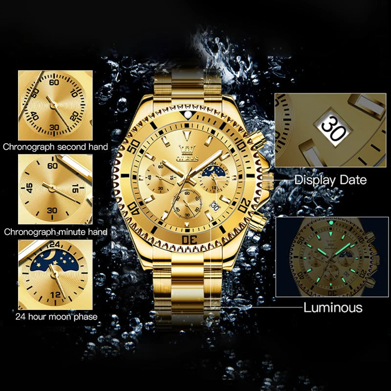 Men's Luxury Chronograph Watch With Moon Phase