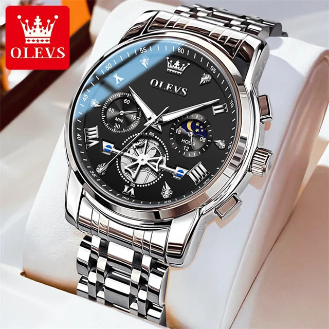 Men's Luxury Chronograph Watch With Moon Phase Display