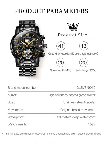 Men's Automatic Skeleton Watch With Tourbillon Display