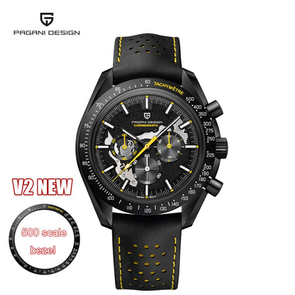 Men’s Black Chronograph Watch Quartz, Leather & Sapphire