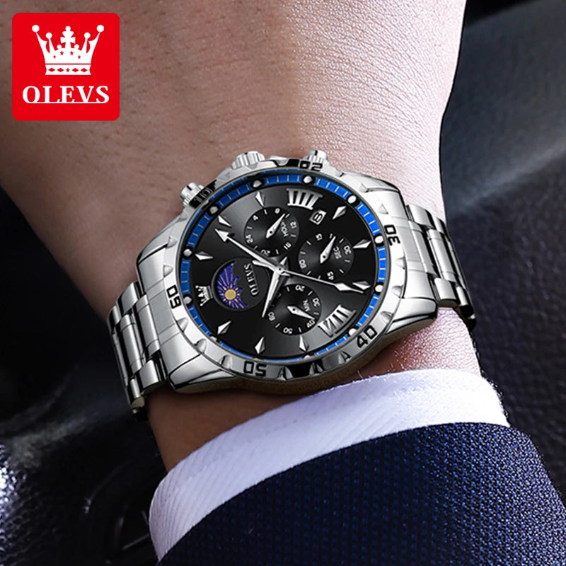 Men's Luxury Quartz Watch With Moon Phase Calendar